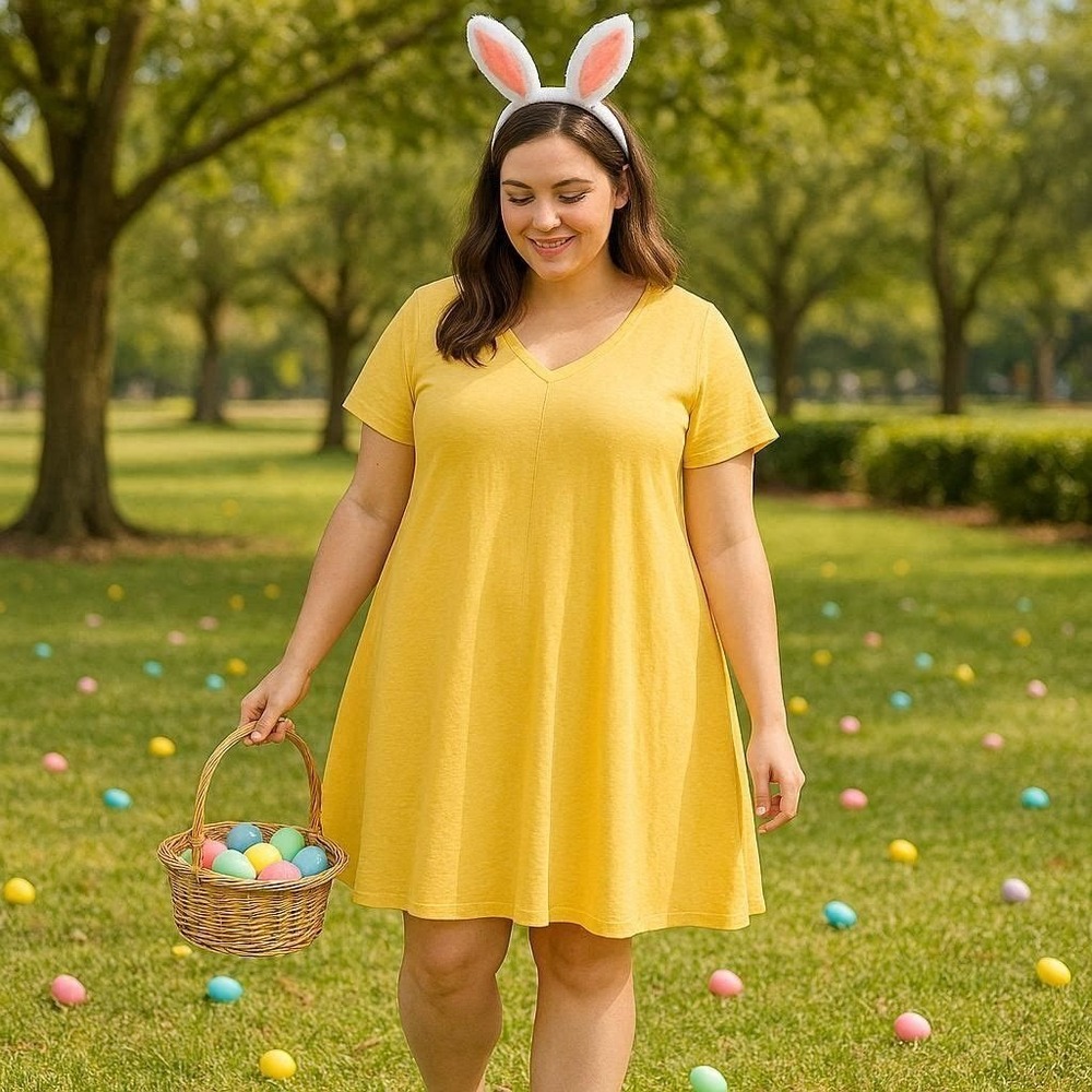 Flowy Spring Summer Comfortable Women's T-shirt Dress Pockets Back Gathers 2X‎
